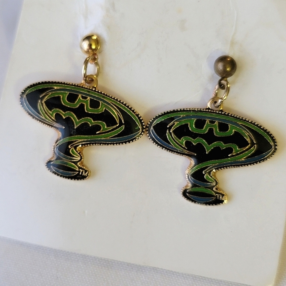 Vintage 1994 Dc Comics Batman Forever Riddler Logo Enamel Earrings